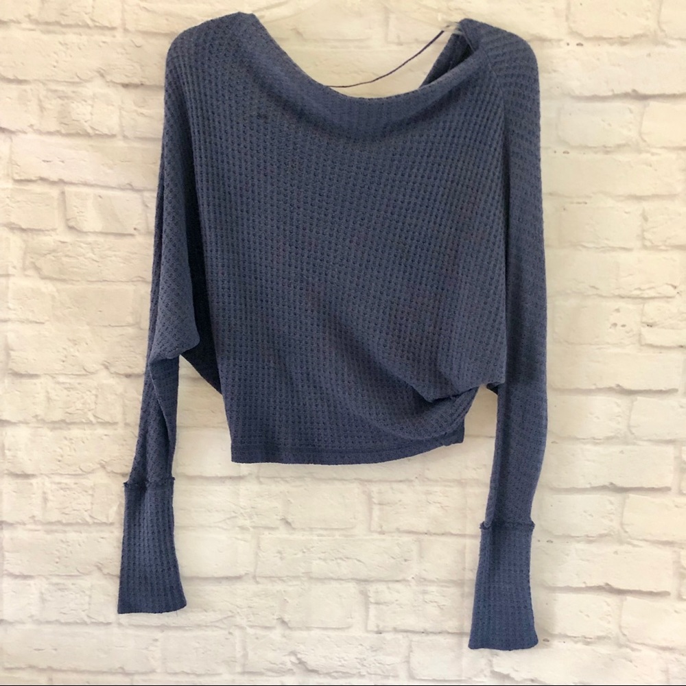 Free People Blue Waffle Knit Top